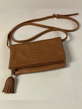 Tory Burch Brown Foldover Crossbody with Tassle Charm